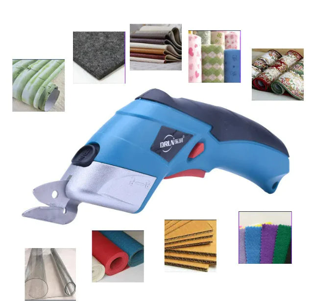 Blue and black cutting tool with fabric samples in the background